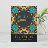 Blauwgroen+gouden Bohemen-bridale doucheruimte Kaart (Staand voorkant)