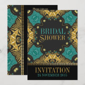 Blauwgroen+gouden Bohemen-bridale doucheruimte Kaart (Voorkant / Achterkant)