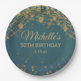 Blauwgroen gouden breukstreep Glitter Adult Birthd Papieren Bordje