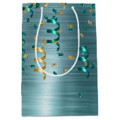 Blauwgroen gouden Confetti verjaardag Medium Cadeauzakje (Voorkant)
