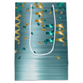 Blauwgroen gouden Confetti verjaardag Medium Cadeauzakje (Achterkant)
