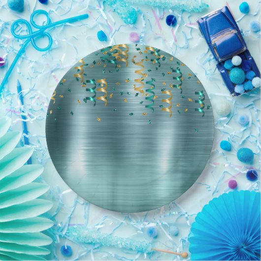 Blauwgroen gouden Confetti verjaardag Papieren Bordje (Feest)