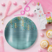 Blauwgroen gouden Confetti verjaardag Papieren Bordje (Feest)