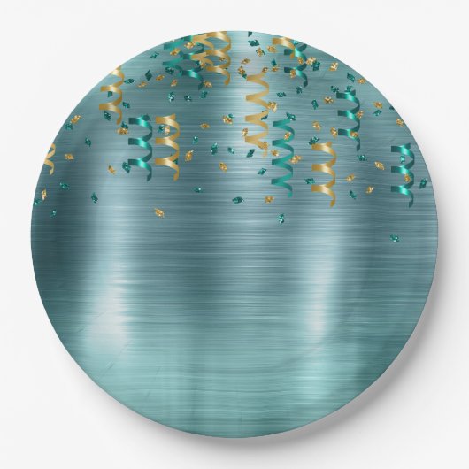 Blauwgroen gouden Confetti verjaardag Papieren Bordje (Voorkant)