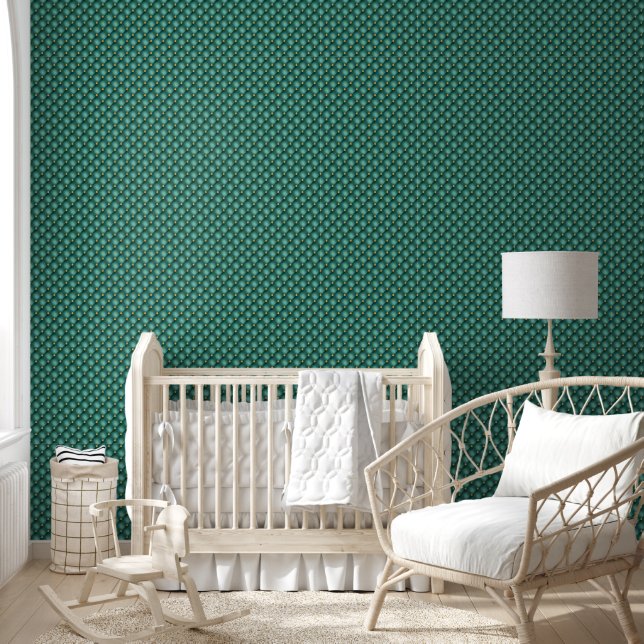 Blauwgroen gouden diamant getuft behang (Kinderen)