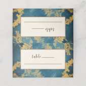 Blauwgroen gouden elegante moderne kunst bruiloft plaatskaartje (Buitenkant ongevouwen)
