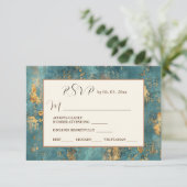 Blauwgroen gouden elegante moderne kunst bruiloft RSVP kaartje (Staand voorkant)