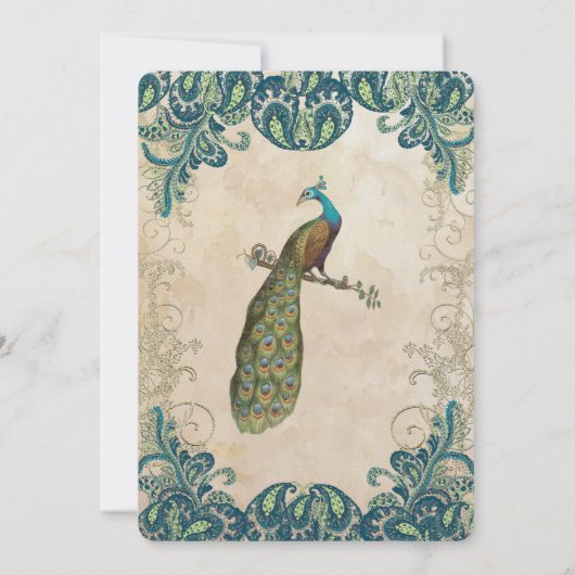 Blauwgroen gouden en Limoen bruiloft Kaart (Achterkant)