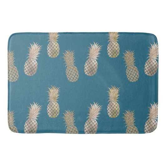 Blauwgroen Gouden Glam Ananas Badmat (Voorkant)