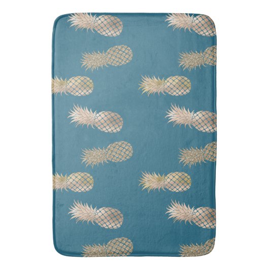 Blauwgroen Gouden Glam Ananas Badmat (Voorkant Verticaal)