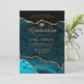 Blauwgroen gouden glitter agaat foto Afstuderen Kaart (Staand voorkant)