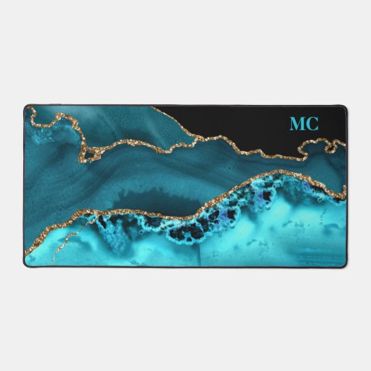 Blauwgroen & gouden Glitter Agaat met Blauwgroen M Bureaumat (Voorkant)