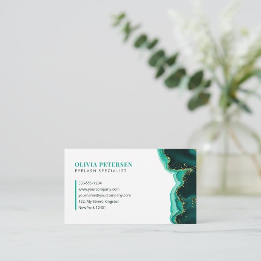 Blauwgroen gouden glitter agaat oogwimpers Initiaa Visitekaartje (Staand voorkant)