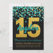 Blauwgroen Gouden Glitter Confetti Quinceañera 15 Kaart (Voorkant)
