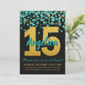 Blauwgroen Gouden Glitter Confetti Quinceañera 15  Kaart (Staand voorkant)