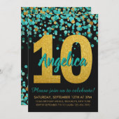 Blauwgroen gouden glitter Confetti zwart 10e verja Kaart (Voorkant / Achterkant)