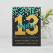 Blauwgroen Gouden Glitter Confetti Zwart 13e Verja Kaart (Staand voorkant)