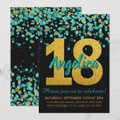 Blauwgroen Gouden Glitter Confetti Zwart 18e Verja Kaart (Voorkant / Achterkant)