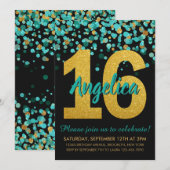 Blauwgroen Gouden Glitter Confetti Zwart Sweet 16  Kaart (Voorkant / Achterkant)