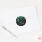 Blauwgroen gouden glitter Confetti zwart verjaarda Ronde Sticker (Envelop)