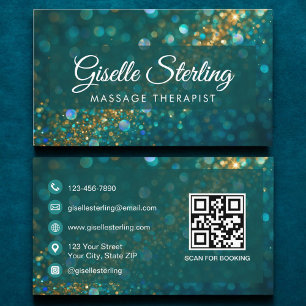 Blauwgroen Gouden Glitter Opal Massage Therapist Q Visitekaartje