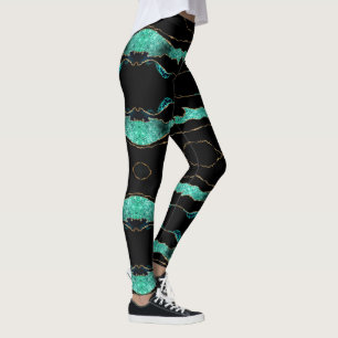 Blauwgroen Gouden Glitter Zwarte Leggings