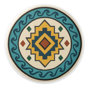 Blauwgroen Gouden Golf Diamant Zapotec Keramische  Knop