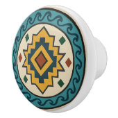 Blauwgroen Gouden Golf Diamant Zapotec Keramische  Knop (Rechts)