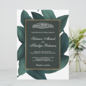 Blauwgroen gouden grens islamitische moslimbruilof kaart (Staand voorkant)