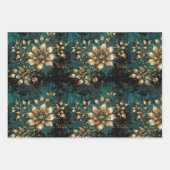 Blauwgroen & gouden grunge bloemen inpakpapier vel (Voorkant 3)