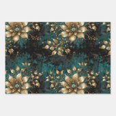 Blauwgroen & gouden grunge bloemen inpakpapier vel (Voorkant)