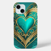 Blauwgroen gouden hart Case-Mate iPhone case (Achterkant)