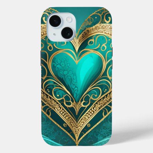 Blauwgroen gouden hart Case-Mate iPhone case (Achterkant)