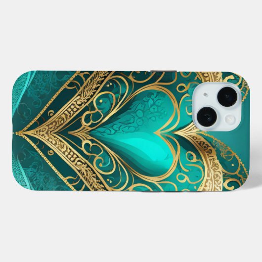 Blauwgroen gouden hart Case-Mate iPhone case (Achterkant (horizontaal))
