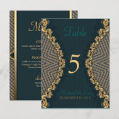 Blauwgroen + Gouden Kant Gast Tafel Nummer & Menu (Voorkant / Achterkant)