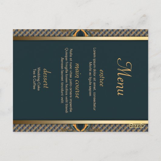 Blauwgroen + Gouden Kant Gast Tafel Nummer & Menu (Achterkant)