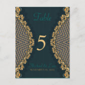 Blauwgroen + Gouden Kant Gast Tafel Nummer & Menu (Voorkant)