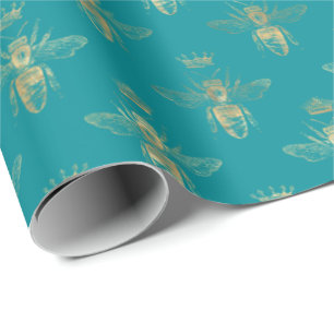 Blauwgroen gouden koningin cadeaupapier