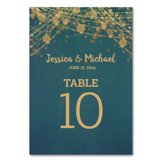 Blauwgroen gouden koord Lights Bokeh Wedding Kaart (Voorkant)
