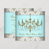 Blauwgroen gouden kroonluchter Classy Sweet Sixtee Kaart (Voorkant / Achterkant)