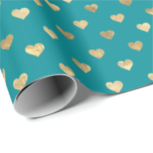 Blauwgroen gouden kunsten (Cute  Gold Hearts Patte Cadeaupapier