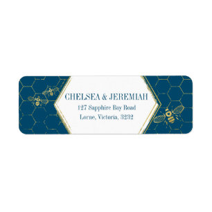 Blauwgroen gouden label met aangepast retouradres