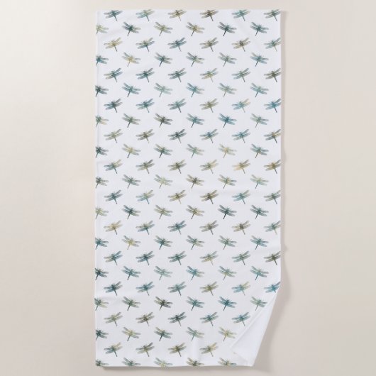 Blauwgroen gouden libellen strandlaken (Voorkant)