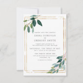 Blauwgroen gouden Lijst Botanische Greenery Weddin Kaart (Voorkant)