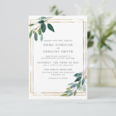 Blauwgroen gouden Lijst Botanische Greenery Weddin Kaart (Staand voorkant)