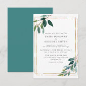 Blauwgroen gouden Lijst Botanische Greenery Weddin Kaart (Voorkant / Achterkant)