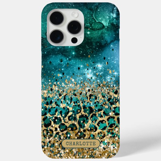 Blauwgroen Gouden Luipaard Print Galaxy Gepersonal Case-Mate iPhone Case (Achterkant)