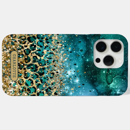 Blauwgroen Gouden Luipaard Print Galaxy Gepersonal Case-Mate iPhone Case (Achterkant (horizontaal))