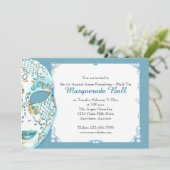 Blauwgroen Gouden Masquerade Mardi Gras Ball Invit Kaart (Staand voorkant)