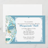 Blauwgroen Gouden Masquerade Mardi Gras Ball Invit Kaart (Voorkant / Achterkant)